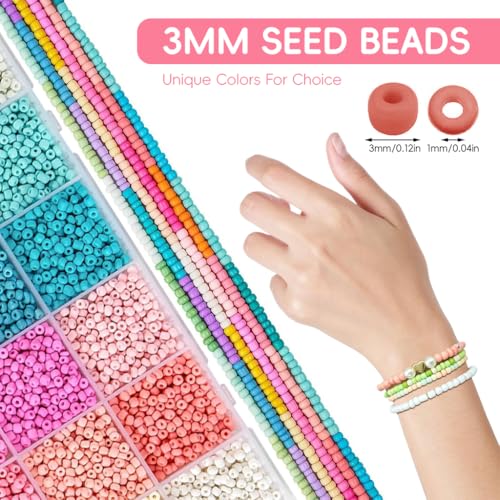 SANNIDHI® Seed Beads Set 24 Colors 3mm DIY Bracelet Making Kit with Spacer Pearl Letter Charms 2 PCS