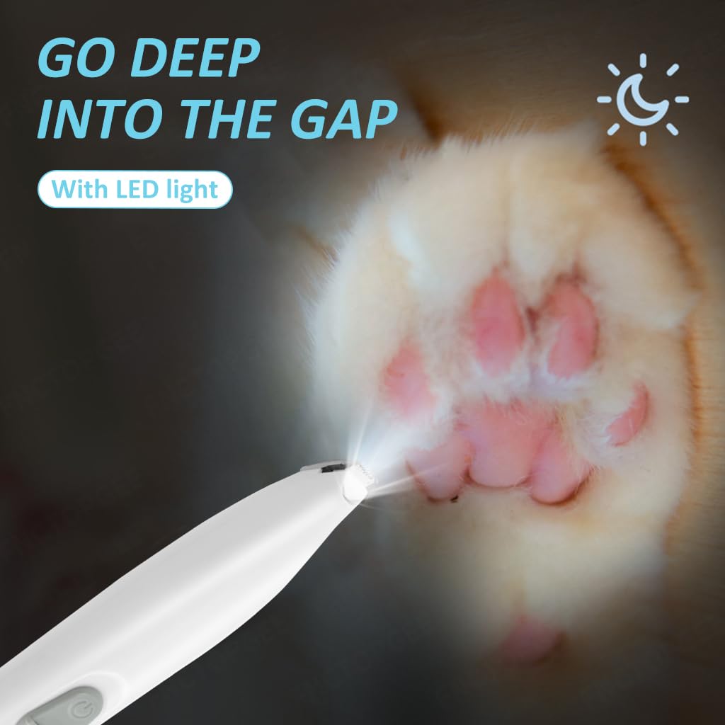 Qpets Dog Paws Hair Trimmer with LED, 2 in 1 Electric Dog Hair Trimmer with Interchangeable Nail Grinder Bit Dog Paw Trimmer Pet Nail Grinder for Hair Around Paws, Buttocks, Wounds