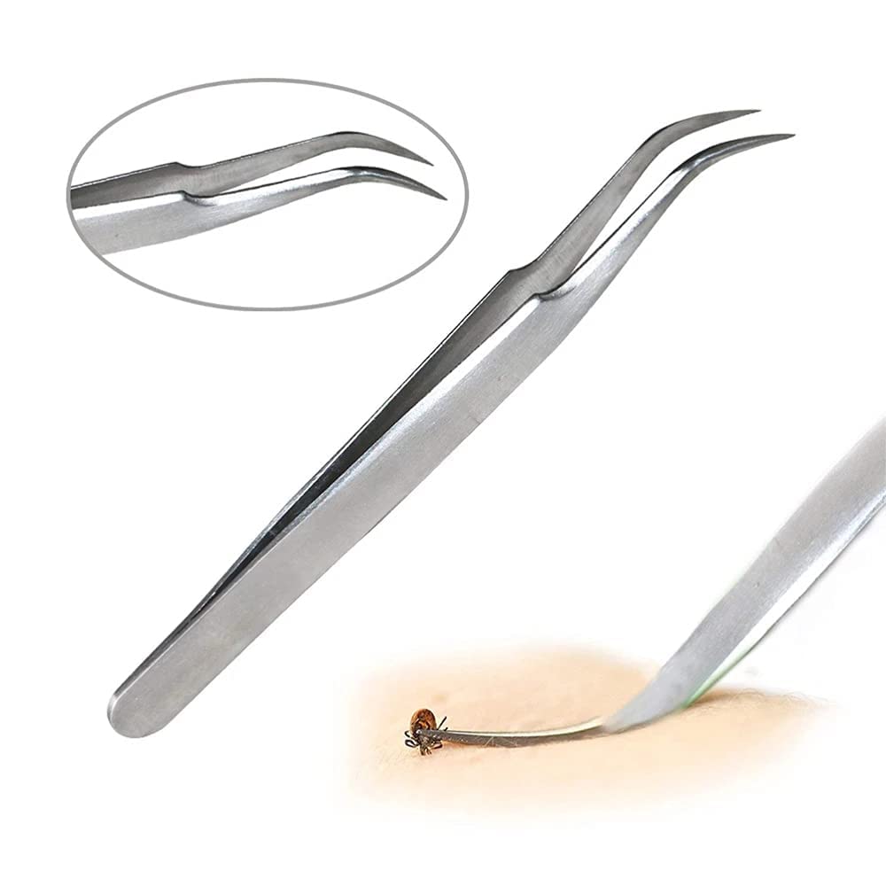 Qpets 7 Pcs Tick Remover Tool Set, Stainless Steel Double Headed Tweezer Pet Lice Remover Tick Kit, Efficient Insect Catching Tweezers to Eliminate Fleas for Dogs Cats with Storage Leather Tool Bag