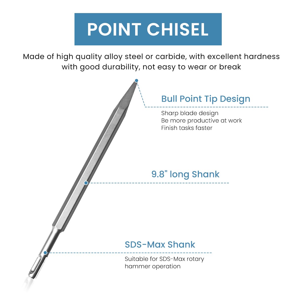 Serplex 4Pcs Chisel Set with SDS Plus Shanks, Masonry Concrete Drill Bit Set, Tile Grooving Scraping Flat Point Scaling Chisels Rotary Hammer Drill Tool Kit, SDS Plus Bits for Home Improvement