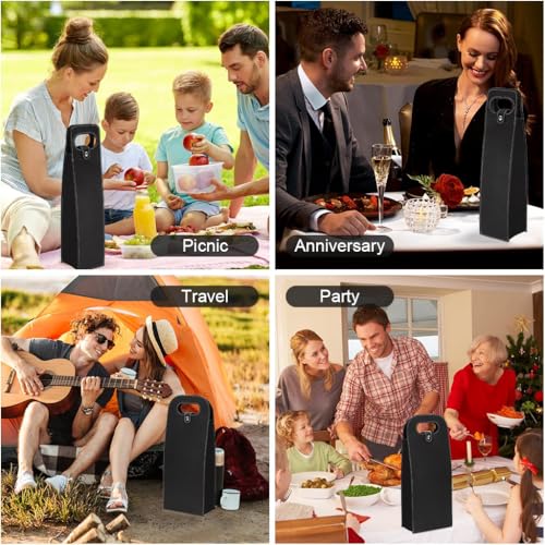 HASTHIP® 2Pcs Single Wine Bottle Gift Bags and Double Wine Bags Gifting Reusable PU Leather Wine Tote Bag Wine Gift Bag for Birthday, Wedding, Picnic Party, Christmas