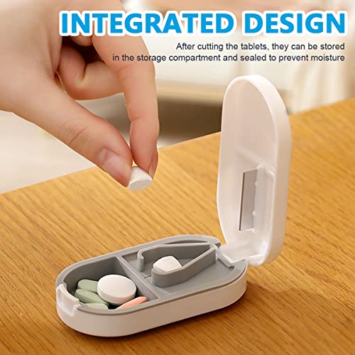 HANNEA® Pill Cutter Portable Splitter 2-in-1 Case with Stainless Steel Blade for Small or Large Vitamins Tablets Mini Organizer Compartment White 2PCS