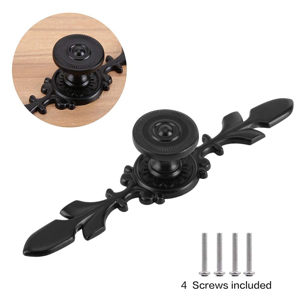 HASTHIP Pack of 4 Vintage Style Pull Handle Door Knob Back Plate, Retro Cabinet Door Knob with Screw for Home, Furniture, Drawer, Cabinet, Dresser, Closet, Wardrobe and Cupboard (Black)