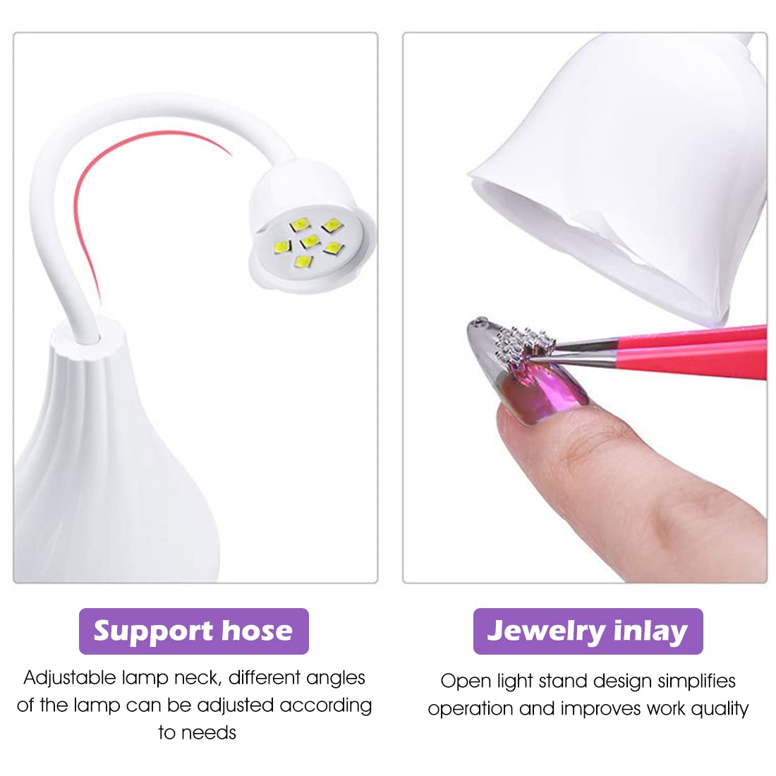 MAYCREATE Portable USB UV LED Nail Lamp,18W Gel Nail Polish Dryer Light,6 LED Lamp Beads,Quick Dry Your Gel Nail Polish,Flexible Lamp Neck For Women