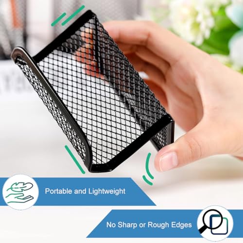 OFIFO 2 Pack Business Card Holder, Black Metal Mesh Display Stand for Desk, Sturdy Organizer Holds 50 Business Cards, Compact & Durable Office Accessory, Doubles as Phone Stand