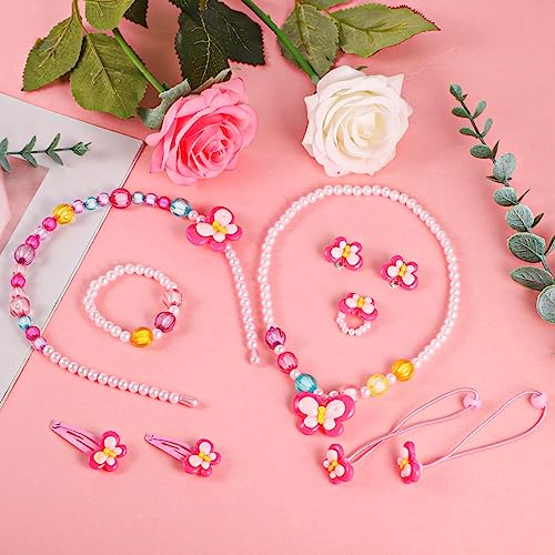 SANNIDHI® Kids Jewellery Set for Girls Plush Handbag Necklace Bracelet Ring Hairband Hair Clips Kit Cute Princess Party Costume Jewelry for 3-10 Years Old Birthday Christmas Gifts 2PCS