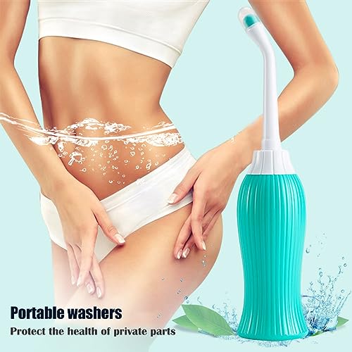 HANNEA® 450ml Portable Retractable Travel Bidet with Bag 2 Nozzles for Toilet Handheld Postpartum Perineal Cleansing Childbirth Cleaner Outdoor Camping Personal Hygiene Green 2PCS
