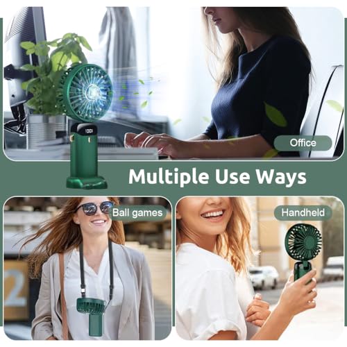 HASTHIP® Hand Fan Mini Handheld 3000mAh Rechargeable with 5 Speeds Battery Operated Foldable Desk Desktop Fans LED Display for Home Office Bedroom Outdoor Travel Green 3 PCS