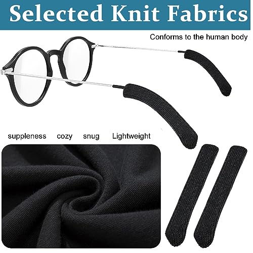 HASTHIP® 2 Pairs Specs Holder Glasses Ear Cushion Black Non-Slip Elastic Eyeglasses Temple Tips Sleeves Retainer Soft Comfortable Knit Fabric Sunglasses Grips for Eyewear 2PCS