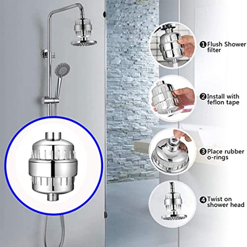 HASTHIP 2Pcs Replacement Water Filter Cartridge, 15-Layer Shower Head Filter Hard Water Filter, Reduces Chemicals & Chlorine, Remove Hard Water Impurities, Heavy Metal, Cartridge Only (White)