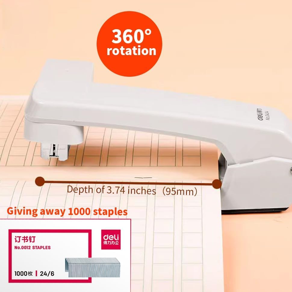OFIFO® Swing-Arm Swivel Stapler, 25 Sheets Capacity, 360 Degree Rotate Desk Staplers with 1000 Staples for Booklet or Book Binding, White-Grey