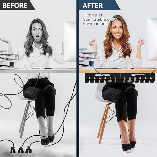 Climberty® Under Desk Cable Management Tray 2PCS Organizer for Office and Home Power Outlets Extension Cords Charging Cables Multi-Slot Design Contains 10 Cable Ties 40x10.5x8 cm