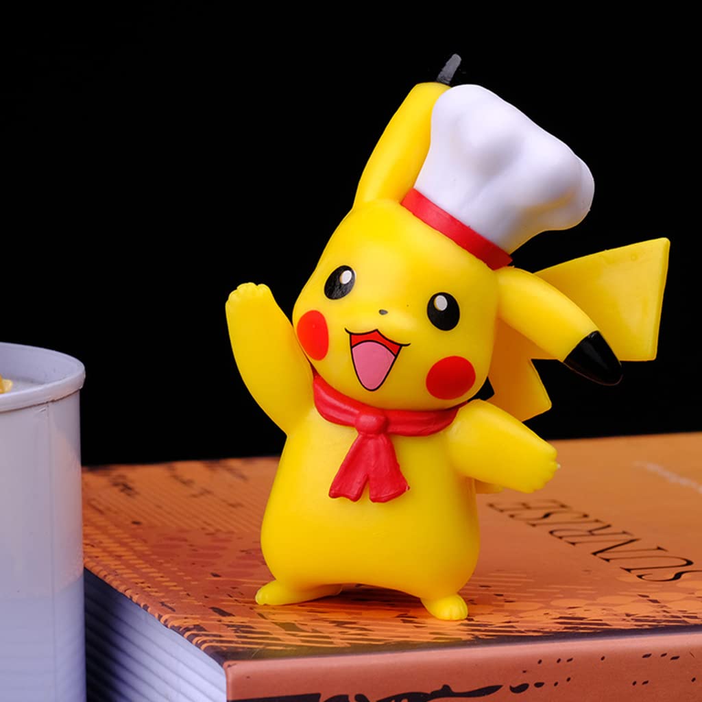 PATPAT Polyvinyl Chloride Set of 6 Pika-Chu Figure Toy Poke-Mon Figures Desk Decoration Poke-Mon Toy Figure Toy For Kids Anime Lovers Birthday Gift Room Decoration (9Cm), Multi Colour