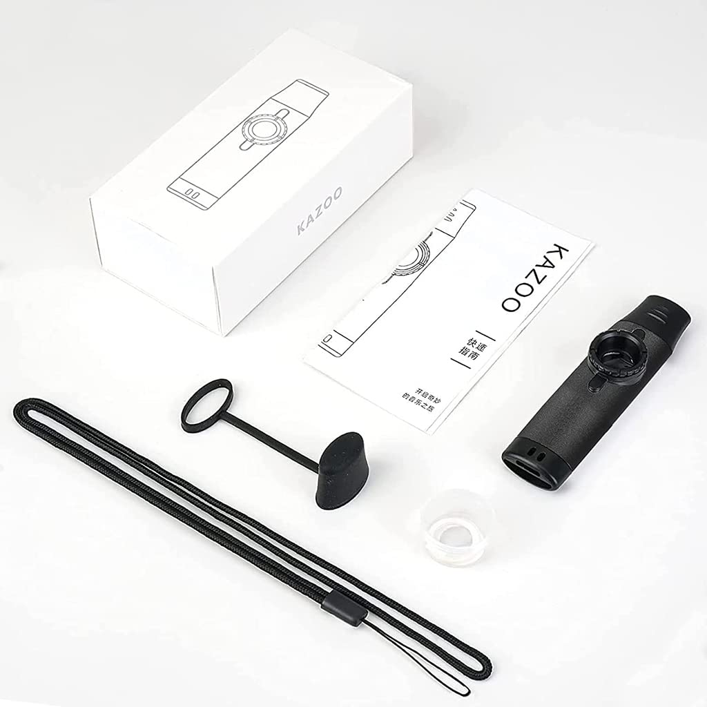 HASTHIP Kazoo Musical Instrument, Aluminum Alloy Kazoo with 5 Replaceable Kazoo Membranes, Lanyard, Mouthpiece Cover, Tunable Kazoo Music Instruments for Kids/Adults/Music Lovers (Black)