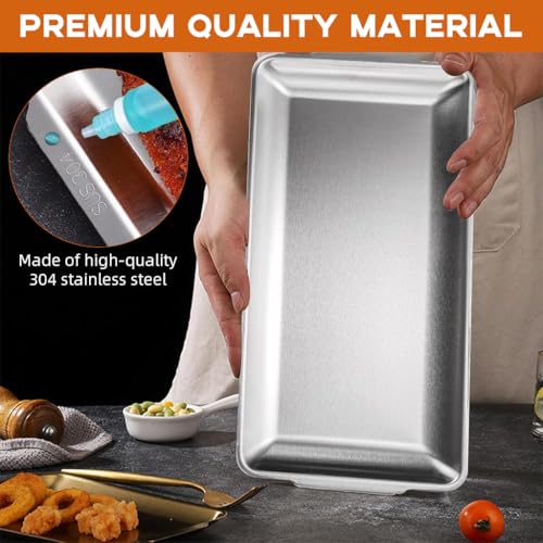 HASTHIP 3Pcs Food Serving Tray 304 Food Grade Food Plates 36x20cm Rectangle Deli Serving Plate Party Plates Big Size Food Plates Food Serving Tray for Wedding, Festivals, BBQ, Buffet
