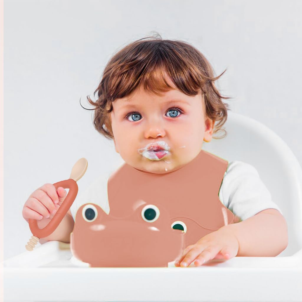 SNOWIE SOFT Baby Spoon 2 in 1 Baby Spoon Teether Spoon Feeding Spoon Innovative Loop Grip Self-feeding Spoon Food Grade BPA Free Soft Silicone Spoon Heat Resistant Baby Spoon for 6 Month+, Pink