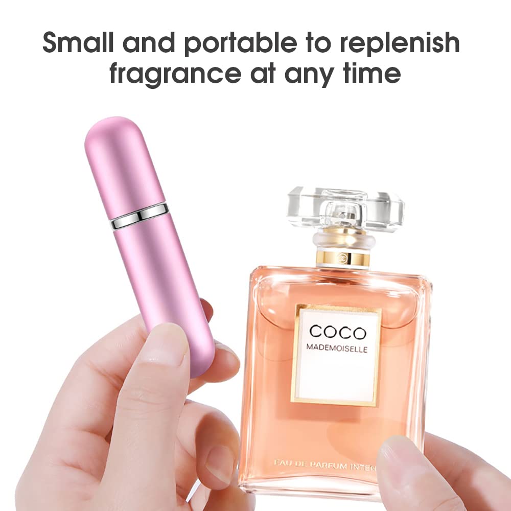 HANNEA 2Pcs 5ml Perfume Atomiser Spray Bottle with Pump-Portable Perfume Dispenser, Refillable Empty Spray Bottle for Fragrance Perfume-Pink