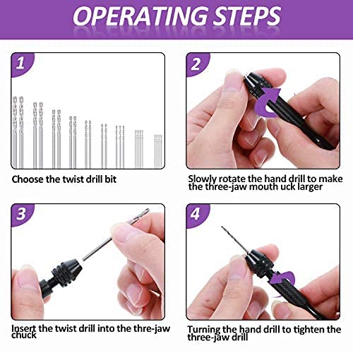 Supvox 36 Pieces Hand Drill Bits Set for Jewelry Making, Include 1 Pin Vise Hand Drill, 10 Mini Micro Drill and 25 Twist Drills for Resin Casting Molds Diamond Tipped Bead Plastic Keychain Pendant
