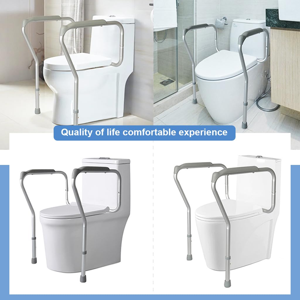 HANNEA Toilet Seat Handrail Adjustable Toilet Handrail Assembly Aluminum Alloy Toilet Grab Bar Anti-slip Stand Up Assist Toilet Grab Bar for Elderly, Pregnant Women Universal Toilet Handrail