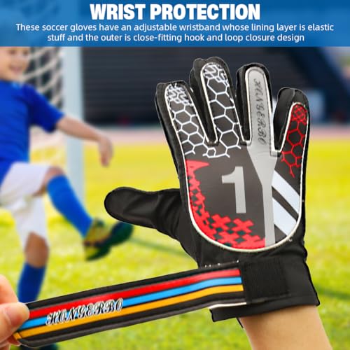Proberos® Football Goalkeeper Gloves for Kids with Adjustable Wrist Band Fashion Cushioning Anti-Slip Strong Grip Design for Soccer Game Training Size S 2PCS