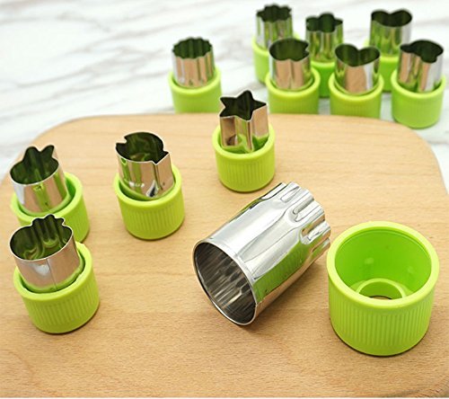 HASTHIP 10 Pcs Cookie Cutter Shapes Set, Stainless Steel Fruit Cutter Shapes Embossing Mold, Bread Sandwich Cutter for Kitchen, Baking Mold, Pastry Mold (Green)