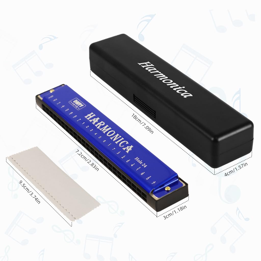 HASTHIP Harmonica, Blues Harmonica Key of C, Blues Folk Mouth Organ Harmonica 24 Holes 48 Tones Standard Harmonica For Adults, Professionals, Beginners and Students
