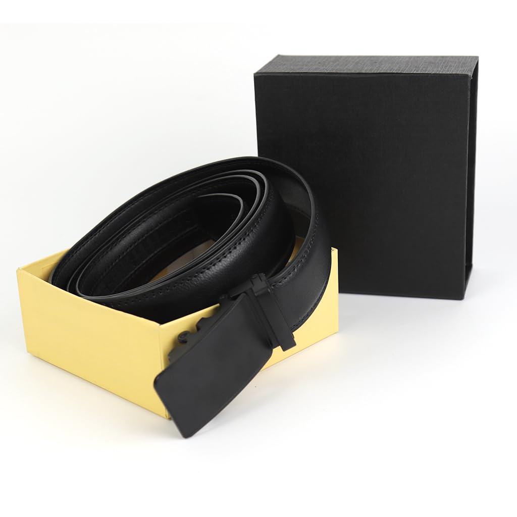 GUSTAVE Leather Belt for Men Casual Leather Belt 51'' Auto Lock Buckle Leather Belt Matte Metal Alloy Buckle Men Leather Belt Gift Father's Day Gift