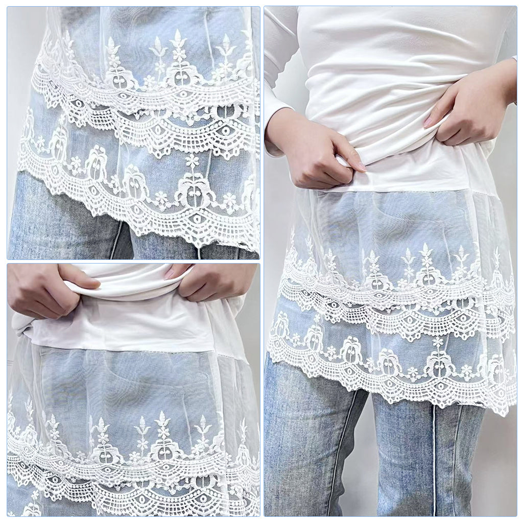 SANNIDHI Lace Shirt Extender for Women Layering, Y2K Skirt Overlay for Leggings, Fashion White Lace Edge Skirt for Layered, Versatile Underskirts Layering Clothing Accessories for Jeans, Trousers