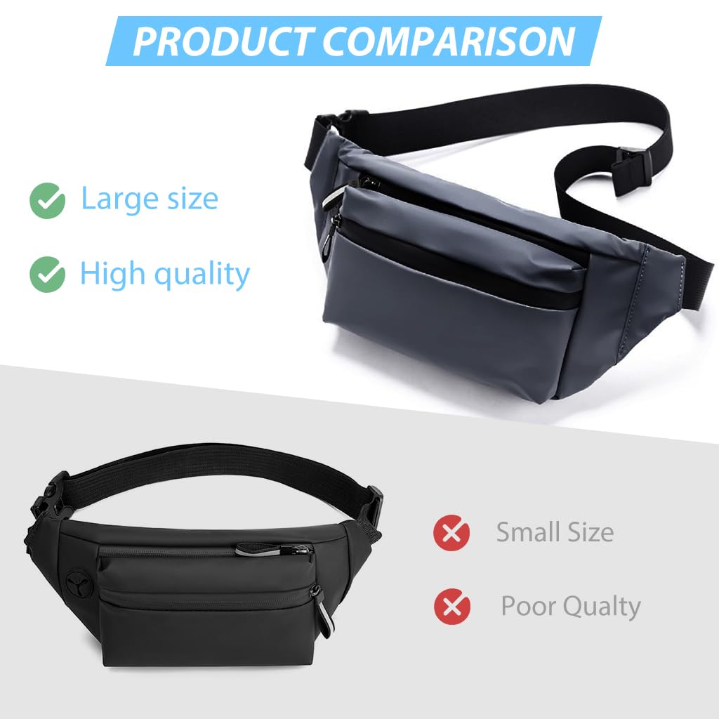 GUSTAVE Waist Bag for Men Women, Stylish Side Bag for Men Fanny Pack for Men Waist Pouch for Men Chest Bag for Outdoors Workout Traveling Casual Running Hiking Cycling (Grey)