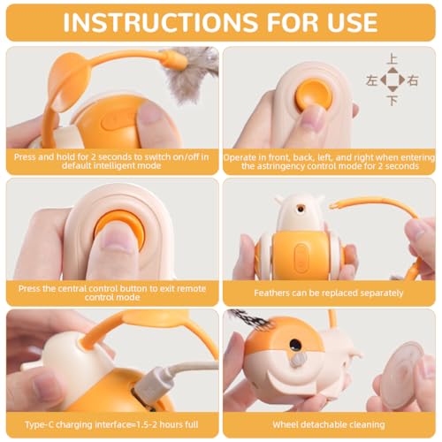 Qpets Cordless Snail Toy Cat Toy Electric Cat Teasing Toy with Feather Remote Control Electric Moving Toy with Motion Sensor Dual Modes USB Rechargeable Fun Cat Chasing Toy