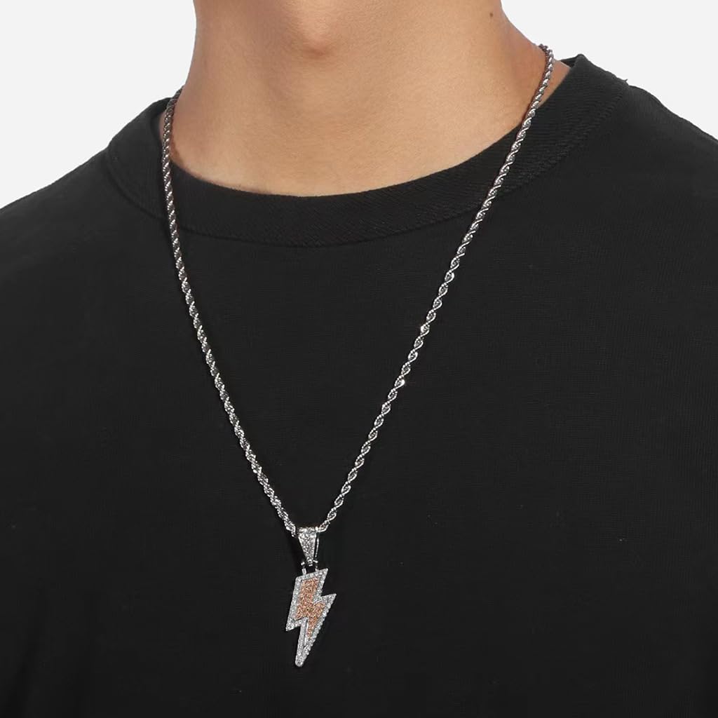SANNIDHI Necklace for Men Stainless Steel Chain Necklace with Gift Box Lightning Bolt Design Pendant for Men Jewellery Accessories Anniversary Birthday Gift for Men, Boys, Husband