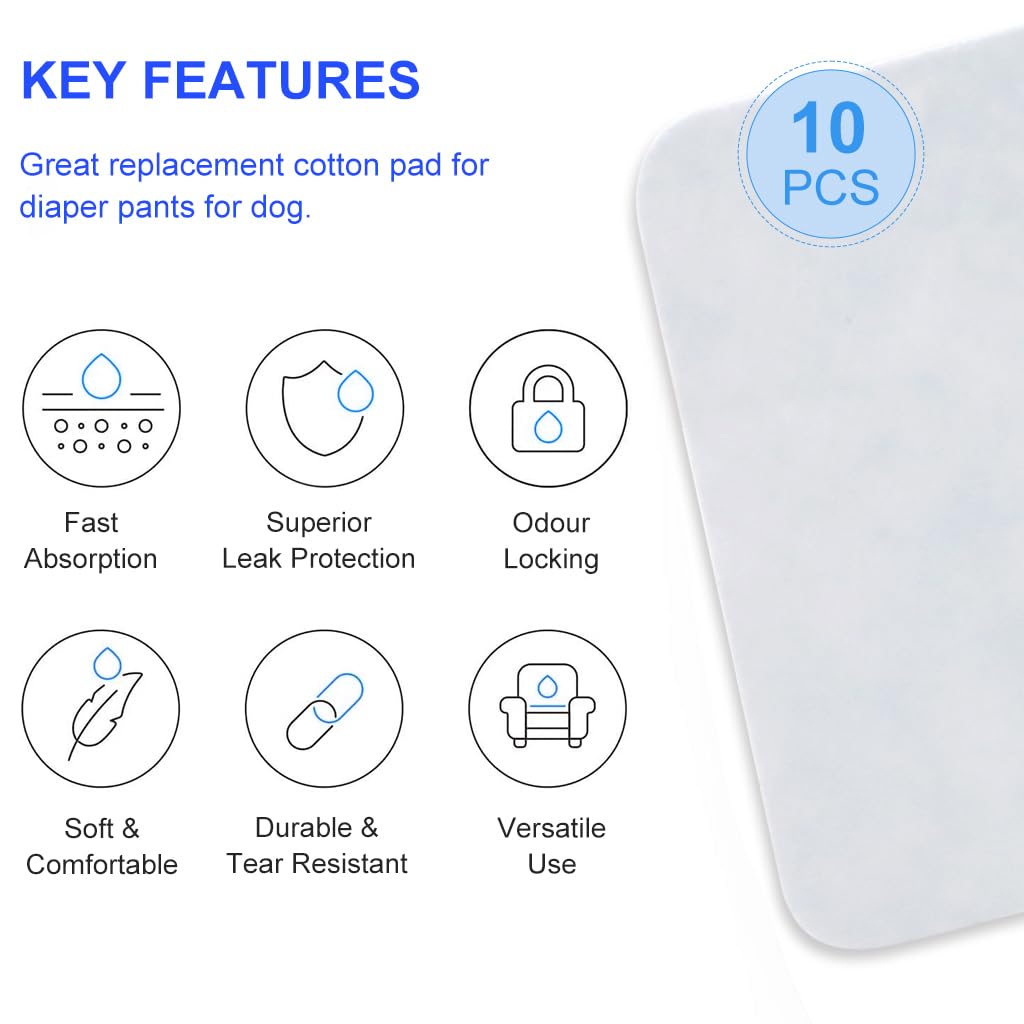 Qpets 10pcs Replacement Absorption Cotton Pads for Female Dog Diaper Breathable Comfort Cotton Pad for Beagle, Dachshund, Sheitie, Size M, 11 * 11 * 2cm