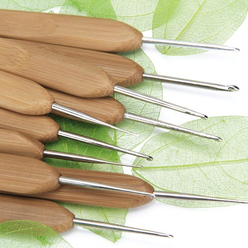 Supvox Imported Set of 10pcs Metal Crochet Hooks with Bamboo Handles 0.5-2.75mm