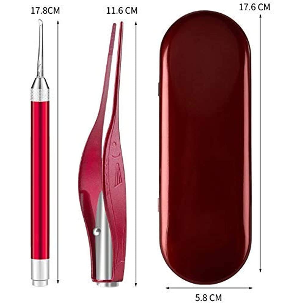 MAYCREATE 2Pcs Ear Cleaner for Baby Kids with LED Light, Ear Wax Removal Tool Portable Earwax Spoon Digger & Tweezers for Kids Baby with Storage Case(Batteries Included)