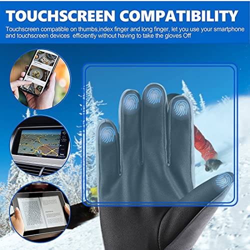 ZIBUYU® Winter Gloves for Men Women Bike Riding Touch Screen Finger Microfiber Anti-Slip Design Windproof Waterproof Snow Ski Hand (Grey) 3 PCS