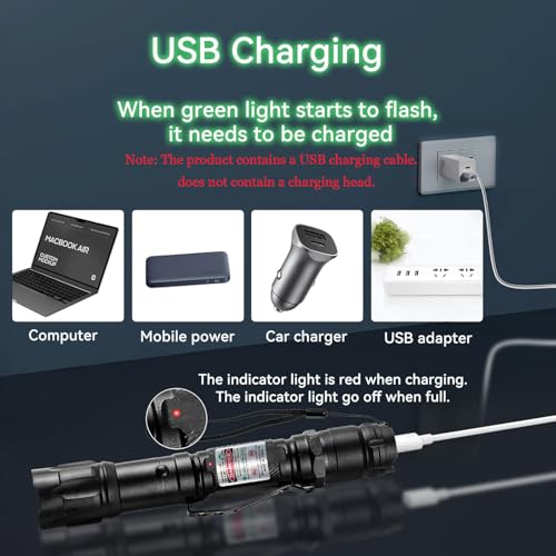 Climberty® Powerful LED Green Laser Pointer Waterproof Flashlight 10000m Long Range USB Rechargeable 8 Pattern Projection Suitable for Stargazing Teaching Hiking Construction Sites 2PCS