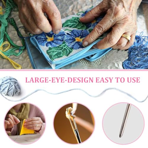 HASTHIP® 74PCS Crochet Hooks Set Ergonomic Handle with Stitch Markers Large Eye Blunt Needles Multicolor Aluminum Knitting Needles for Arthritic Hands
