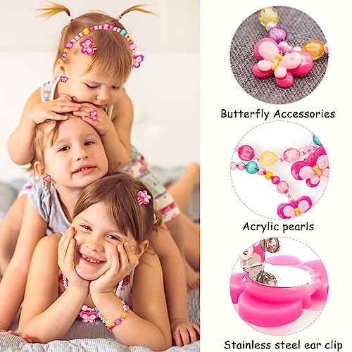 SANNIDHI® Kids Jewellery Set for Girls Plush Handbag Necklace Bracelet Ring Hairband Hair Clips Kit Cute Princess Party Costume Jewelry for 3-10 Years Old Birthday Christmas Gifts 2PCS