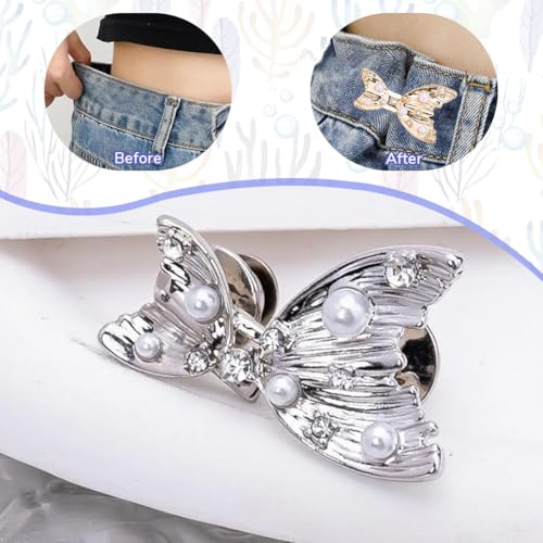 SANNIDHI® Jeans Waist Tightener Butterfly Buttons Pins for Waist Tightener for Pants Women, Reusable Cincher Clips to Tighten Loose Pants, Clothing Dresses Skirts Set of 2