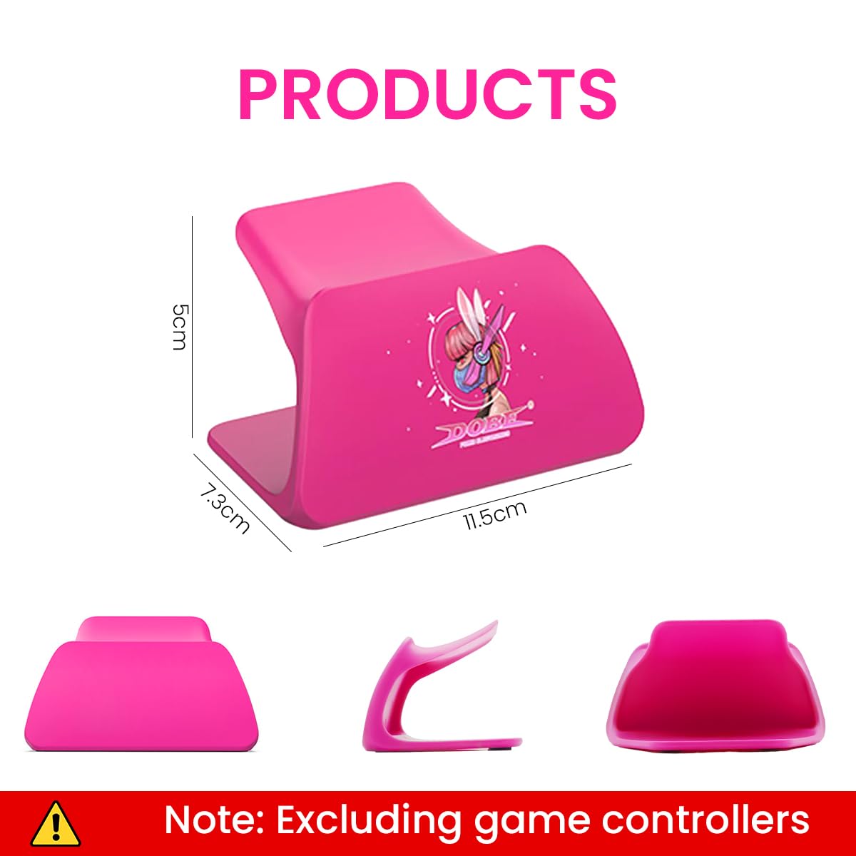 ZORBES Pink Controller Display Stand Anti-Slip ABS Controller Holder for PS5 Desk PS5 Controller Holder with Decorative Cartoon Sticker PS5 Accessory