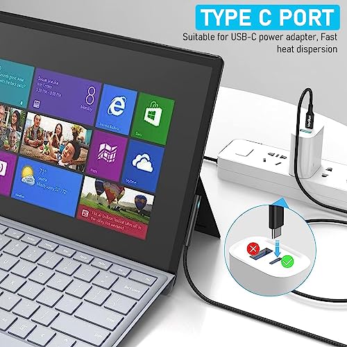 Verilux® Type C Charging Cable for Surface Laptop 5.9ft 45W 15V3A Power Supply for Pro7 Go2 Pro6 5 4 3 Laptop1 2 Only PD Charger 3 PCS