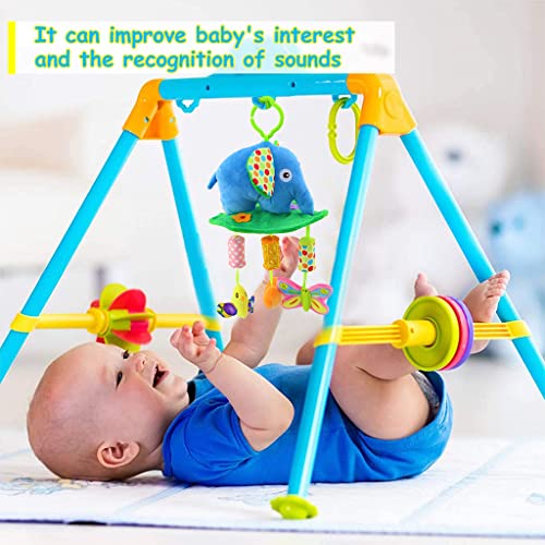 PATPAT Hanging Toys for Babies 0-6 Months, Rattle Crinkle Squeaky Toy Car Seat Plush Stroller Toy with Teethers Plush Animal C-Clip Ring for Infant Babies Boys and Girls 3 6 9 to 12 Months -Elephant