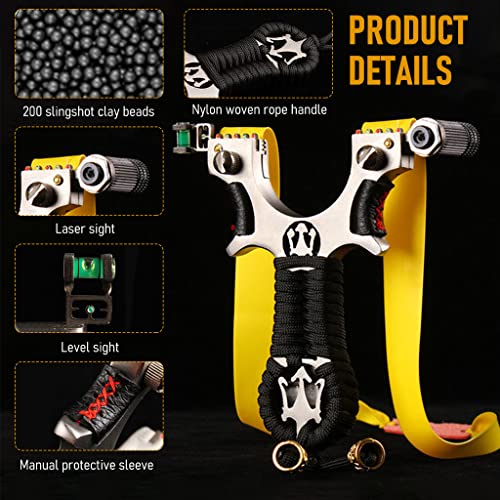 Proberos Slingshot Set with 200 Slingshot Beads and Laser Aime and 2pcs Gulel Rubber, Premium Alloy High Precision Slingshot Catapult for Outdoor Games, Outdoor Toys