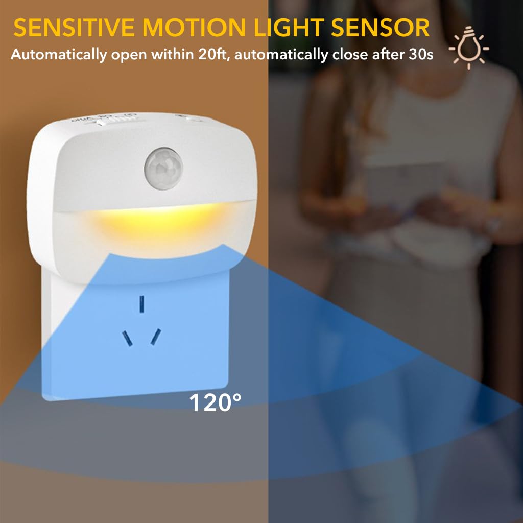 ELEPHANTBOAT® LED Night Light 3-Color Motion Sensor Smart Night Lights Multi Modes LED Night Light Wardrobe Light Stair Light Cabint Light Plug and Go Motion Sensor Lights for Bedroom, Kitchen, Entry