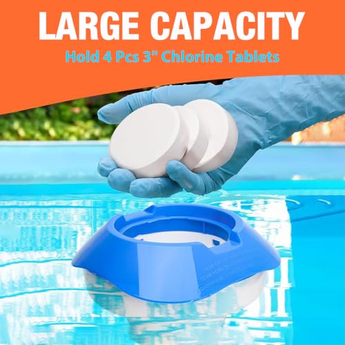 HASTHIP® Pool Chlorine Floater 7 Inch Adjustable Floating Dispenser for 3 Inch Tablets Large Capacity with Durable Lid Collapsible Design for Swimming Pool Hot Tub Spa Accessories 3PCS