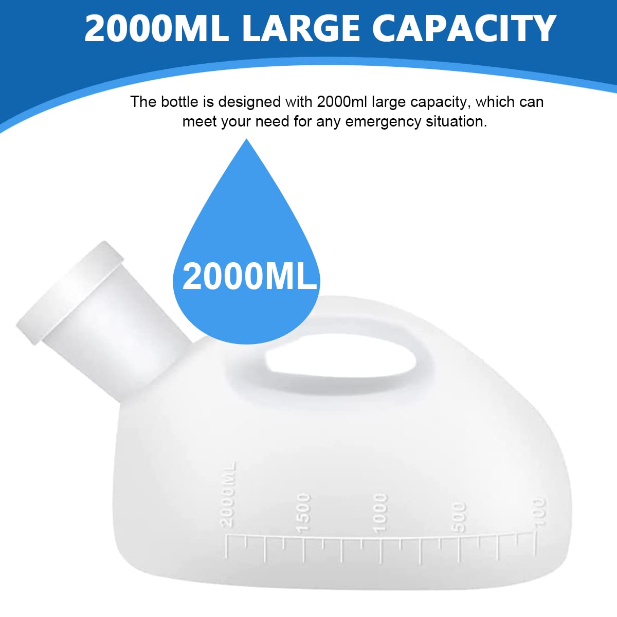 HANNEA Urine Collector for Men, 2000ml Urinals Urine Pot for Men with 5.2ft Long Tube, Reusable Spill Proof Outdoor Emergency Pee Bottle, Male Standing Urinal Kettle for Kids Adult Car Travel Camping