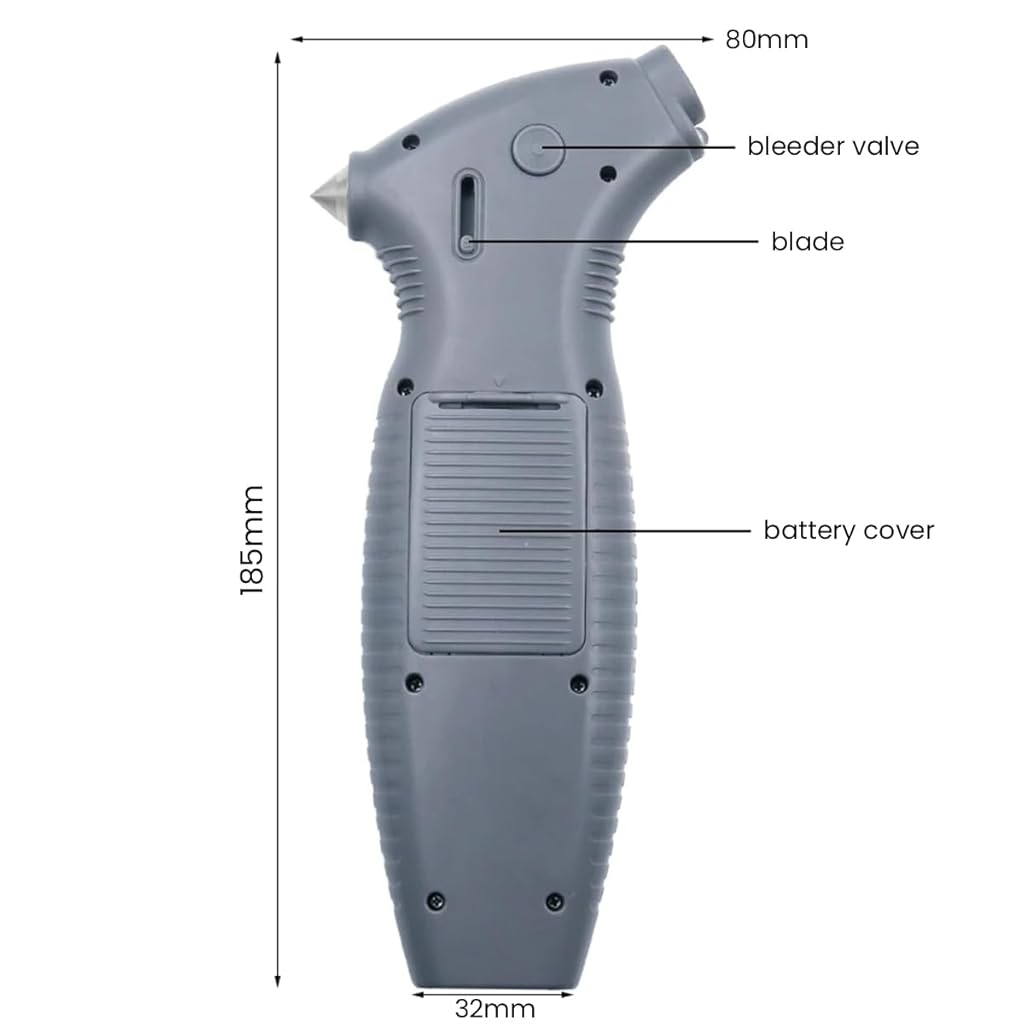 STHIRA Digital Tyre Air Pressure Guage Tread Depth Gauge 8 in 1 Tyre Air Pressure Guage LCD Backlight Multifunctional Tyre Air Pressure Guage with Safety Hammer, Belt Cutter, Battery Operated