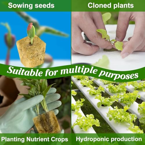 HASTHIP® 200PCS Seed Starter Rockwool Hydroponics Growing Cubes 0.98 Inches Cuttable Pad for Plant Flower Vegetable Seeds