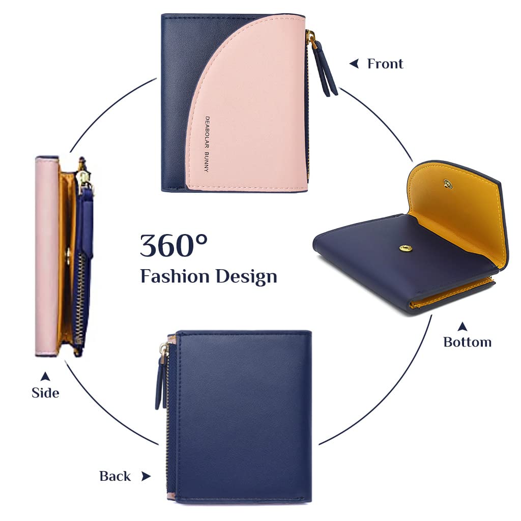 PALAY Small Women's Wallet PU Leather Wallet Ladies Purse Stitching Contrast Credit Card Holder Mini Money Bag with Zipped Coin Pocket for Teenager Girls