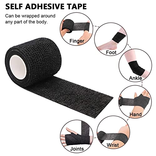 Qpets® 6 Rolls Crepe Bandage Self Adhesive Elastic Stretchy for Tattoo Grip Cover Roll Wound Cohesive Tape Wrap Bandages for Wounds 5cm x 450cm 2PCS